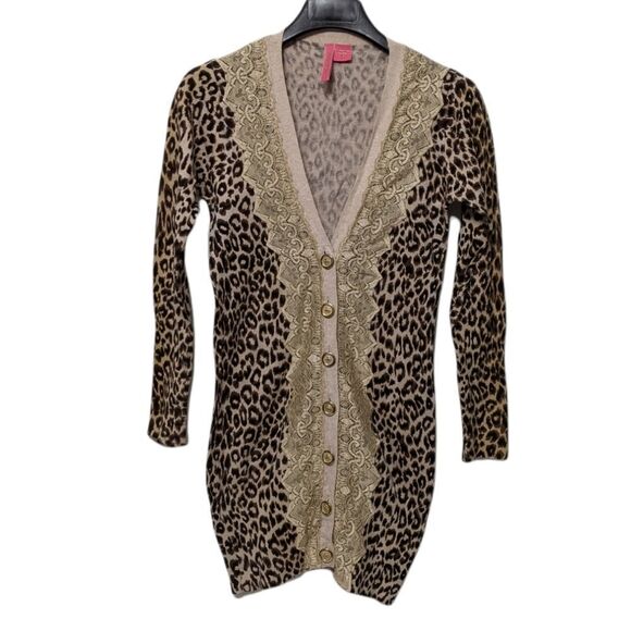 CHARLOTTE Leopard Print Lace Long Cardigan M - Picture 2 of 7